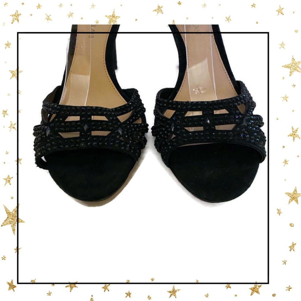 Antonio Melani Black Rhinestone Leather Heels 9 - Picture 4 of 6